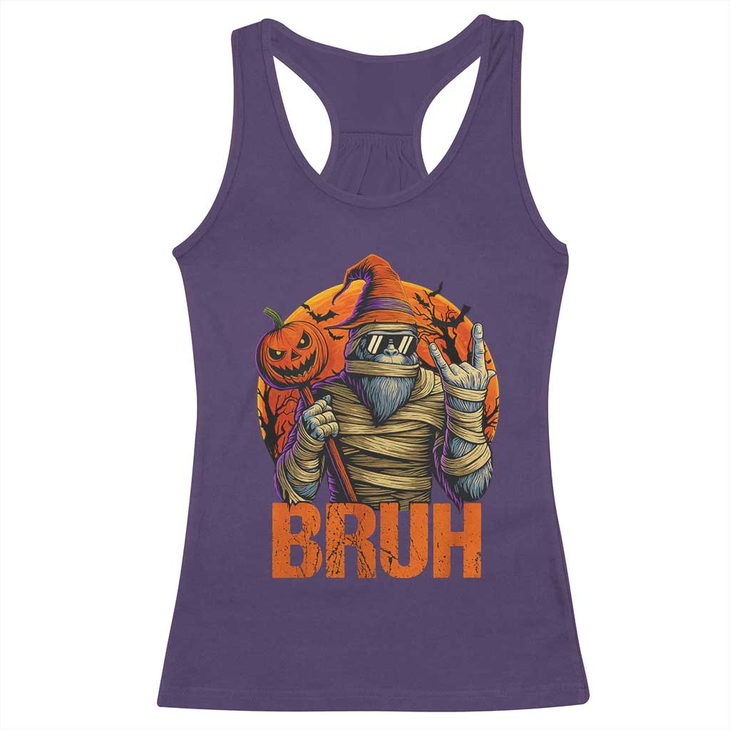 Funny Halloween Bigfoot Racerback Tank Top Bruh Spooky Mummy Sasquatch Jack O Lantern - Wonder Print Shop