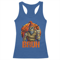 Funny Halloween Bigfoot Racerback Tank Top Bruh Spooky Mummy Sasquatch Jack O Lantern - Wonder Print Shop