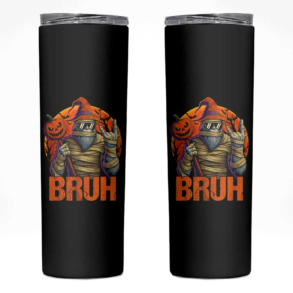 Funny Halloween Bigfoot Skinny Tumbler Bruh Spooky Mummy Sasquatch Jack O Lantern - Wonder Print Shop