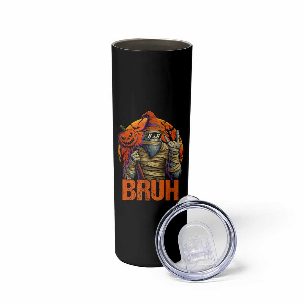 Funny Halloween Bigfoot Skinny Tumbler Bruh Spooky Mummy Sasquatch Jack O Lantern - Wonder Print Shop