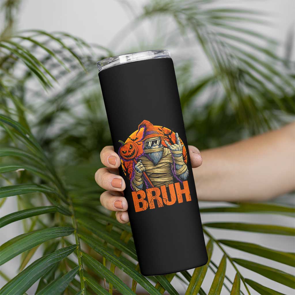 Funny Halloween Bigfoot Skinny Tumbler Bruh Spooky Mummy Sasquatch Jack O Lantern - Wonder Print Shop