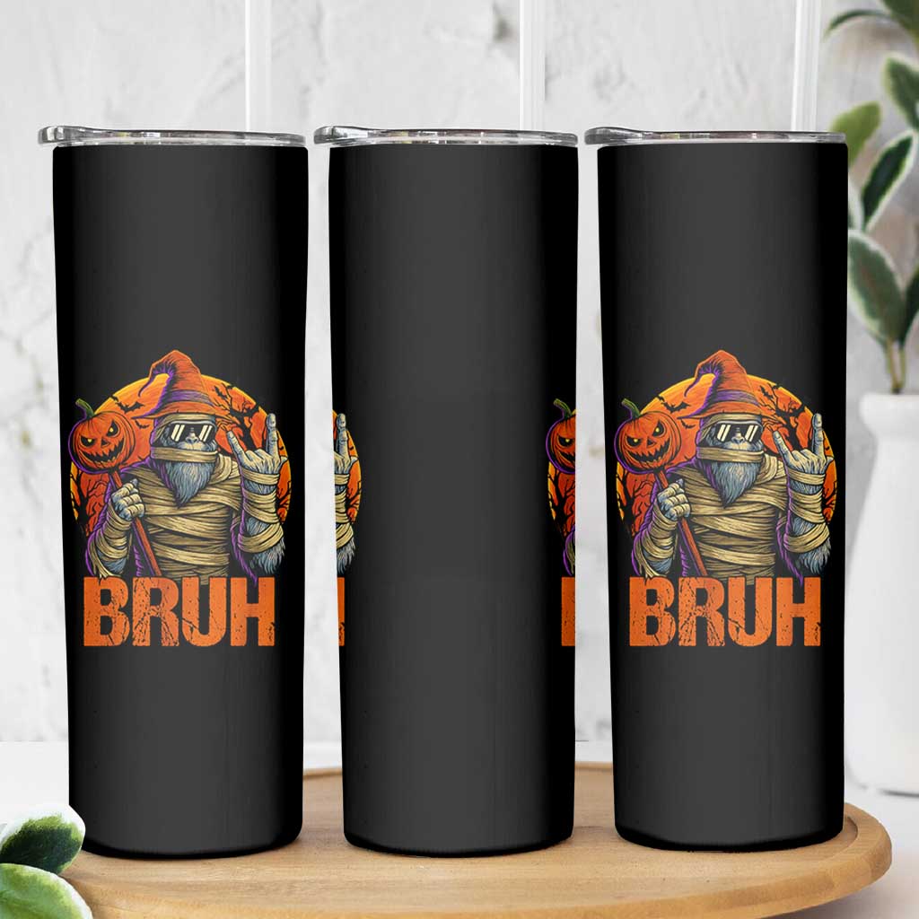 Funny Halloween Bigfoot Skinny Tumbler Bruh Spooky Mummy Sasquatch Jack O Lantern - Wonder Print Shop