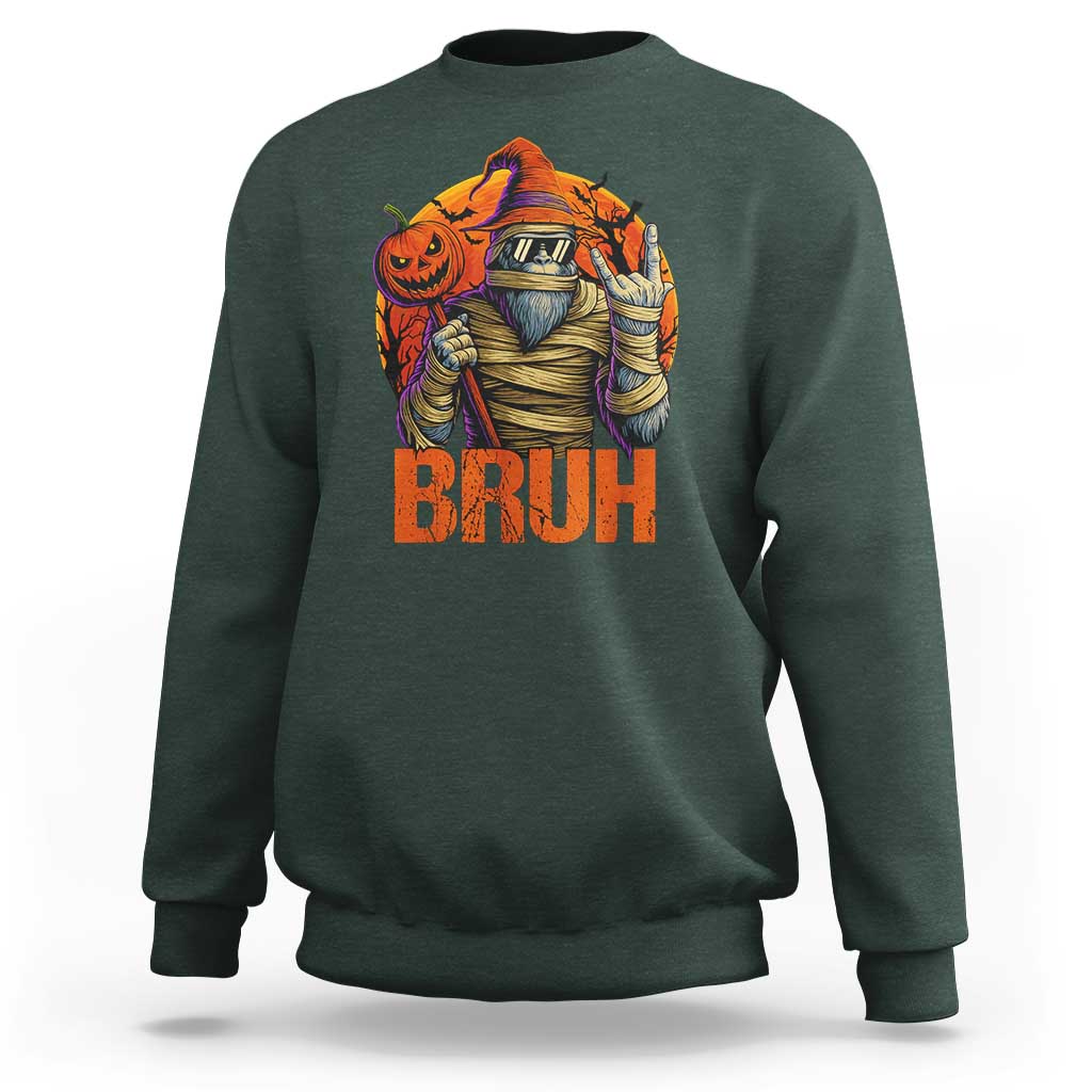 Funny Halloween Bigfoot Sweatshirt Bruh Spooky Mummy Sasquatch Jack O Lantern - Wonder Print Shop