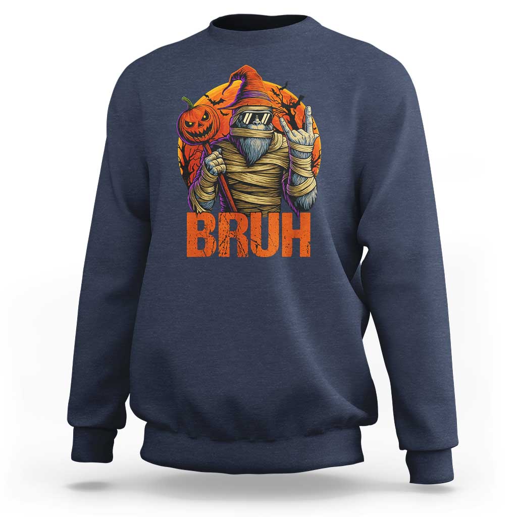 Funny Halloween Bigfoot Sweatshirt Bruh Spooky Mummy Sasquatch Jack O Lantern - Wonder Print Shop