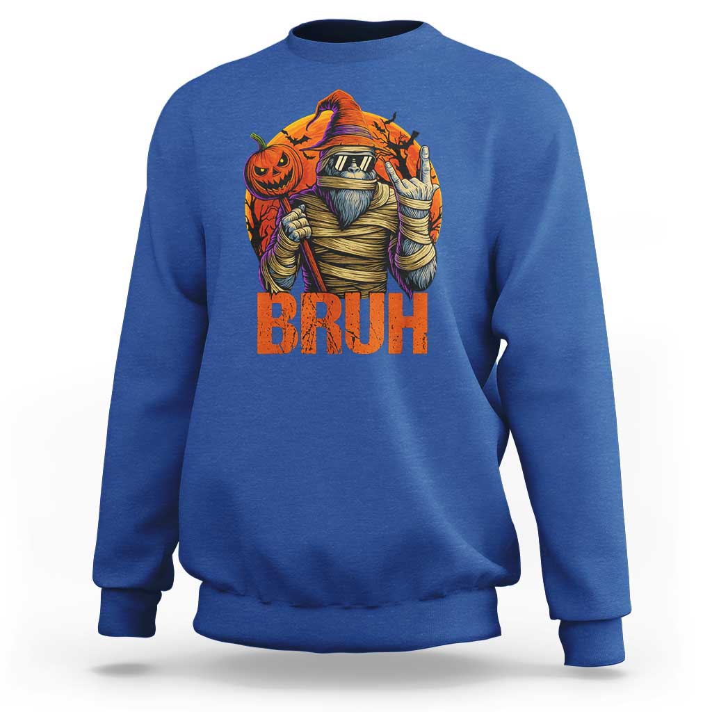 Funny Halloween Bigfoot Sweatshirt Bruh Spooky Mummy Sasquatch Jack O Lantern - Wonder Print Shop