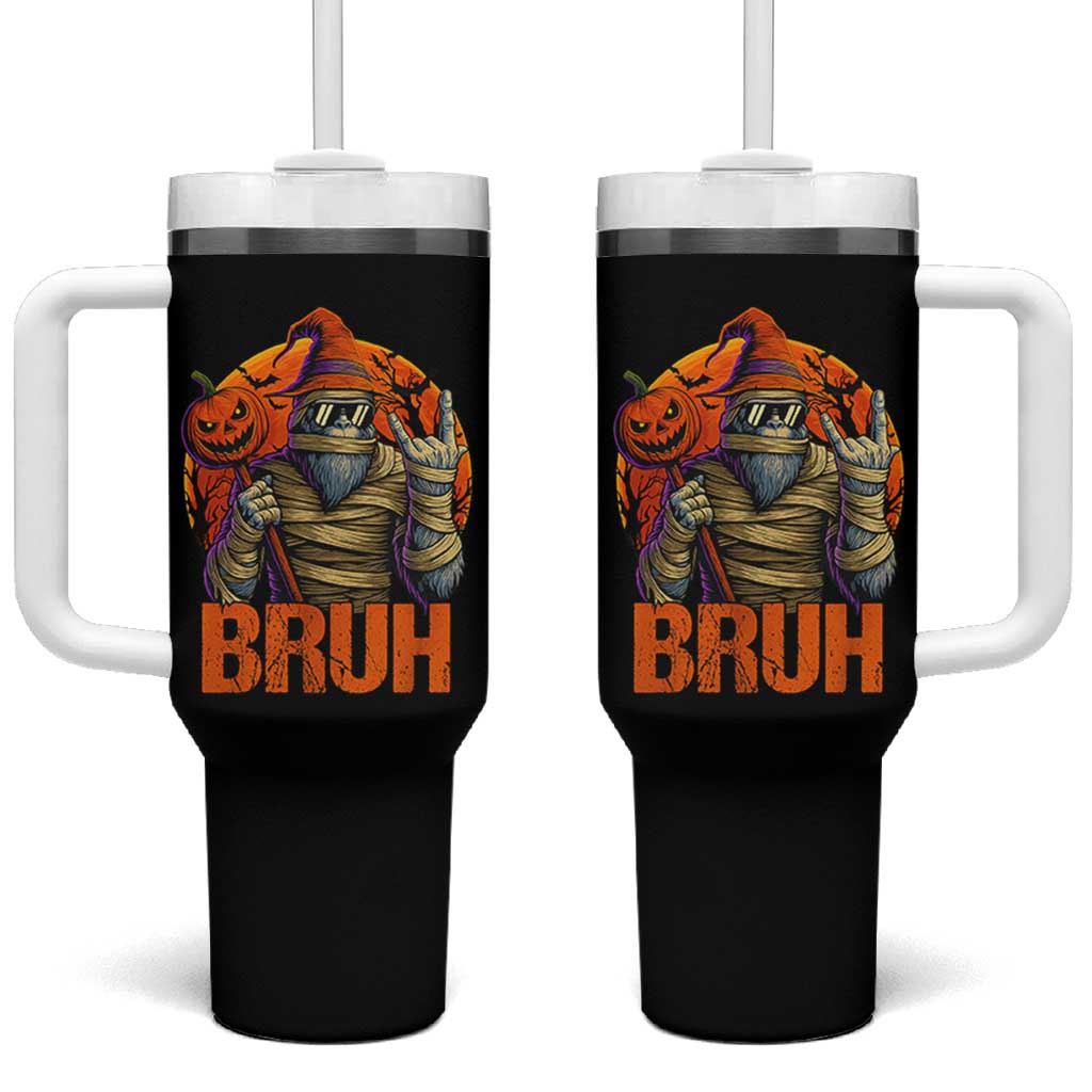 Funny Halloween Bigfoot Tumbler With Handle Bruh Spooky Mummy Sasquatch Jack O Lantern - Wonder Print Shop