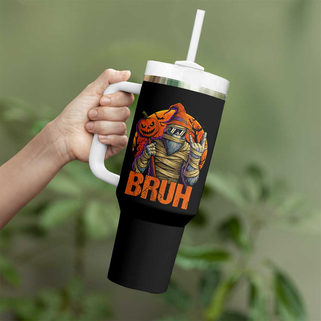 Funny Halloween Bigfoot Tumbler With Handle Bruh Spooky Mummy Sasquatch Jack O Lantern - Wonder Print Shop