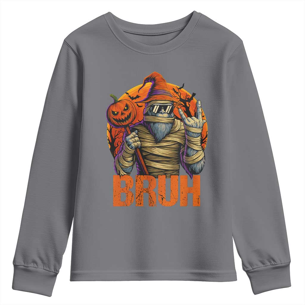 Funny Halloween Bigfoot Youth Sweatshirt Bruh Spooky Mummy Sasquatch Jack O Lantern - Wonder Print Shop