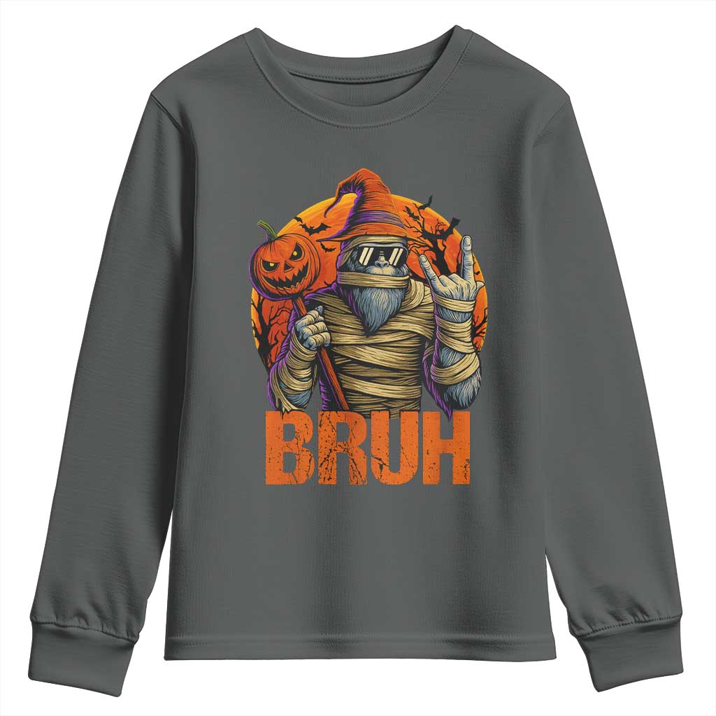 Funny Halloween Bigfoot Youth Sweatshirt Bruh Spooky Mummy Sasquatch Jack O Lantern - Wonder Print Shop