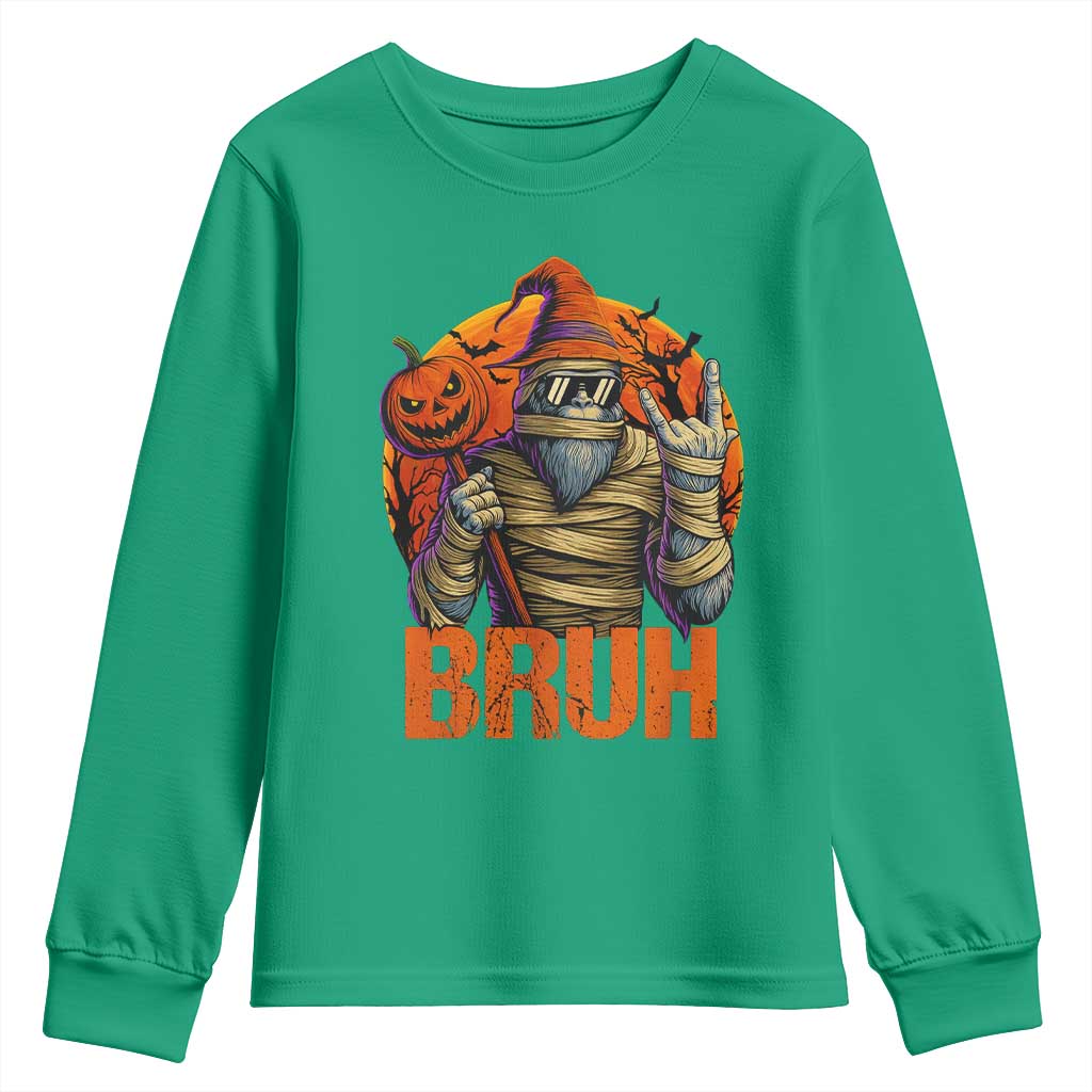 Funny Halloween Bigfoot Youth Sweatshirt Bruh Spooky Mummy Sasquatch Jack O Lantern - Wonder Print Shop