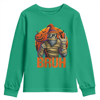 Funny Halloween Bigfoot Youth Sweatshirt Bruh Spooky Mummy Sasquatch Jack O Lantern - Wonder Print Shop