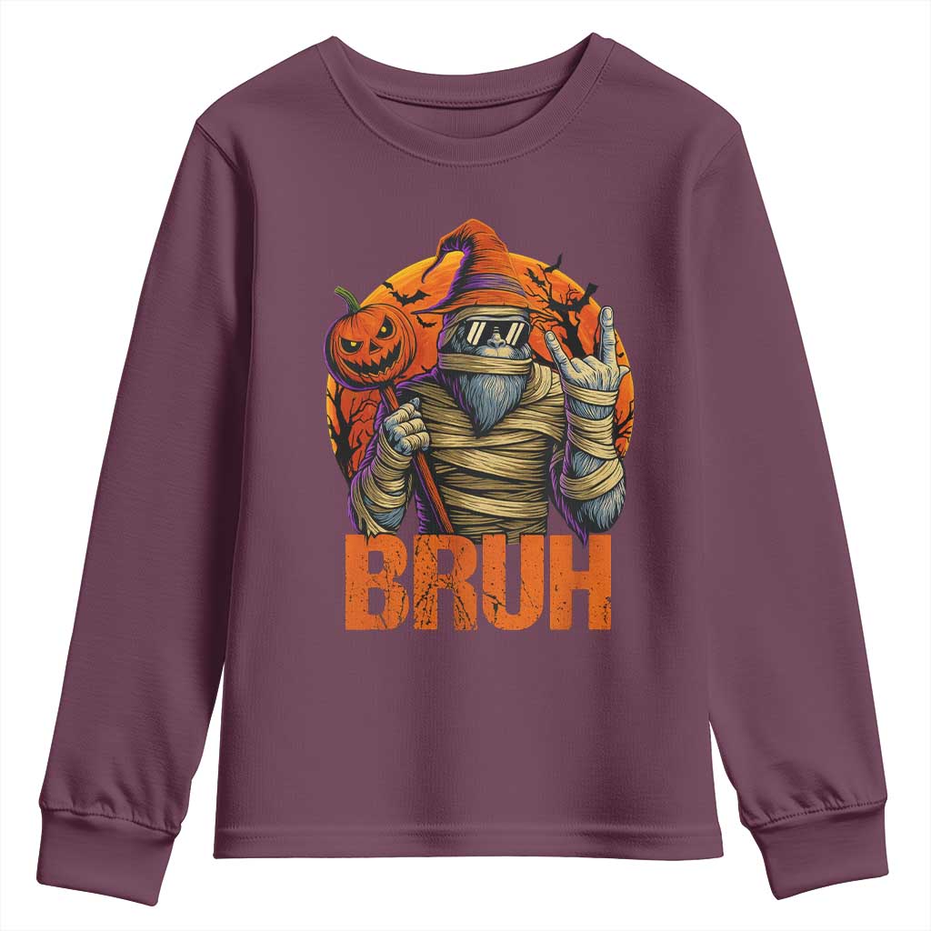 Funny Halloween Bigfoot Youth Sweatshirt Bruh Spooky Mummy Sasquatch Jack O Lantern - Wonder Print Shop