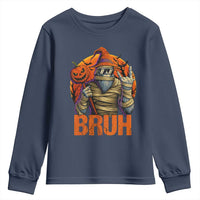 Funny Halloween Bigfoot Youth Sweatshirt Bruh Spooky Mummy Sasquatch Jack O Lantern - Wonder Print Shop