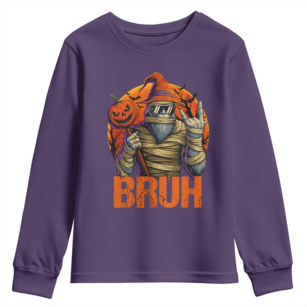 Funny Halloween Bigfoot Youth Sweatshirt Bruh Spooky Mummy Sasquatch Jack O Lantern - Wonder Print Shop