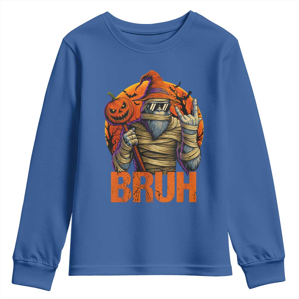 Funny Halloween Bigfoot Youth Sweatshirt Bruh Spooky Mummy Sasquatch Jack O Lantern - Wonder Print Shop