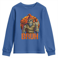 Funny Halloween Bigfoot Youth Sweatshirt Bruh Spooky Mummy Sasquatch Jack O Lantern - Wonder Print Shop