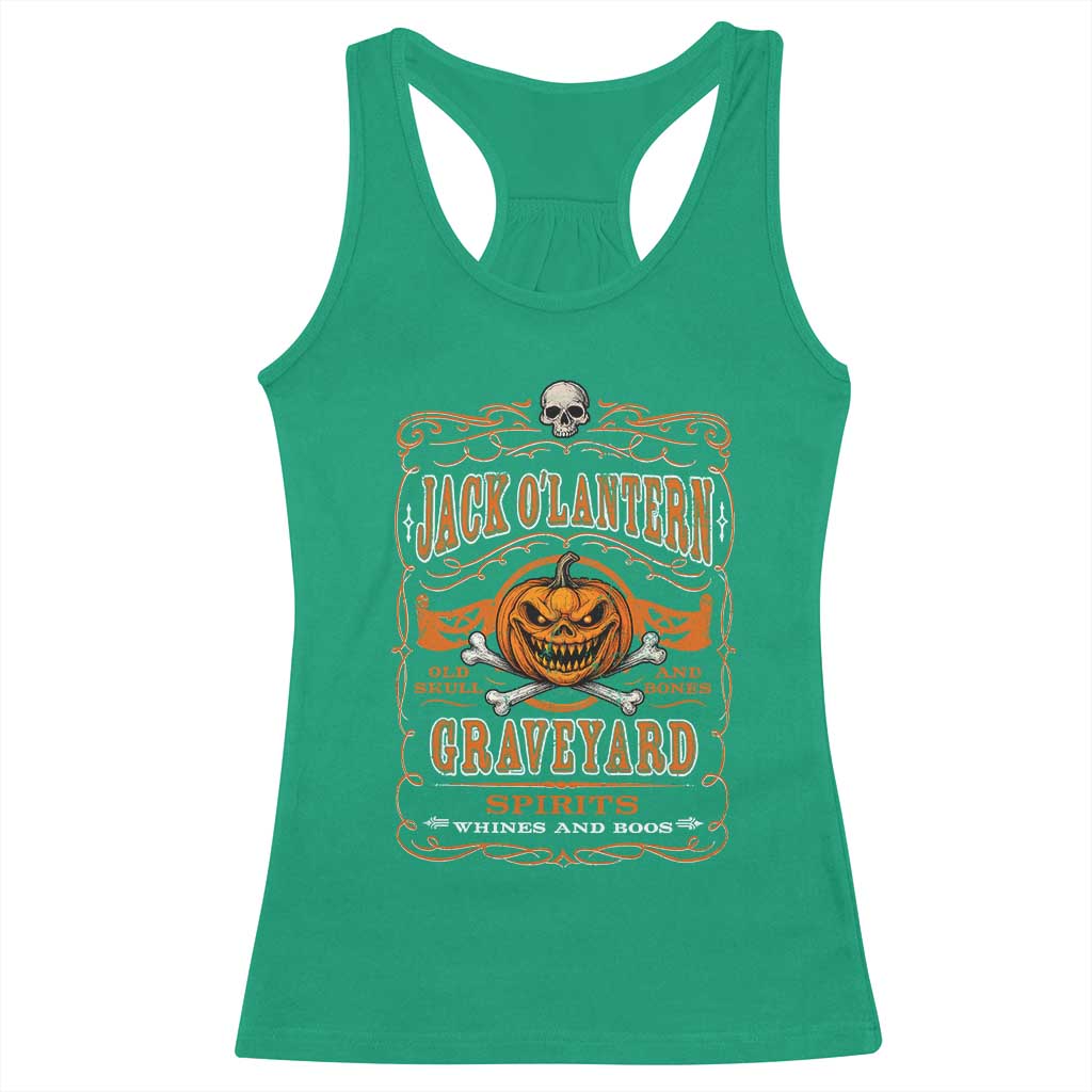 Halloween Jack O Lantern Racerback Tank Top Scary Skull Pumpkin Face - Wonder Print Shop