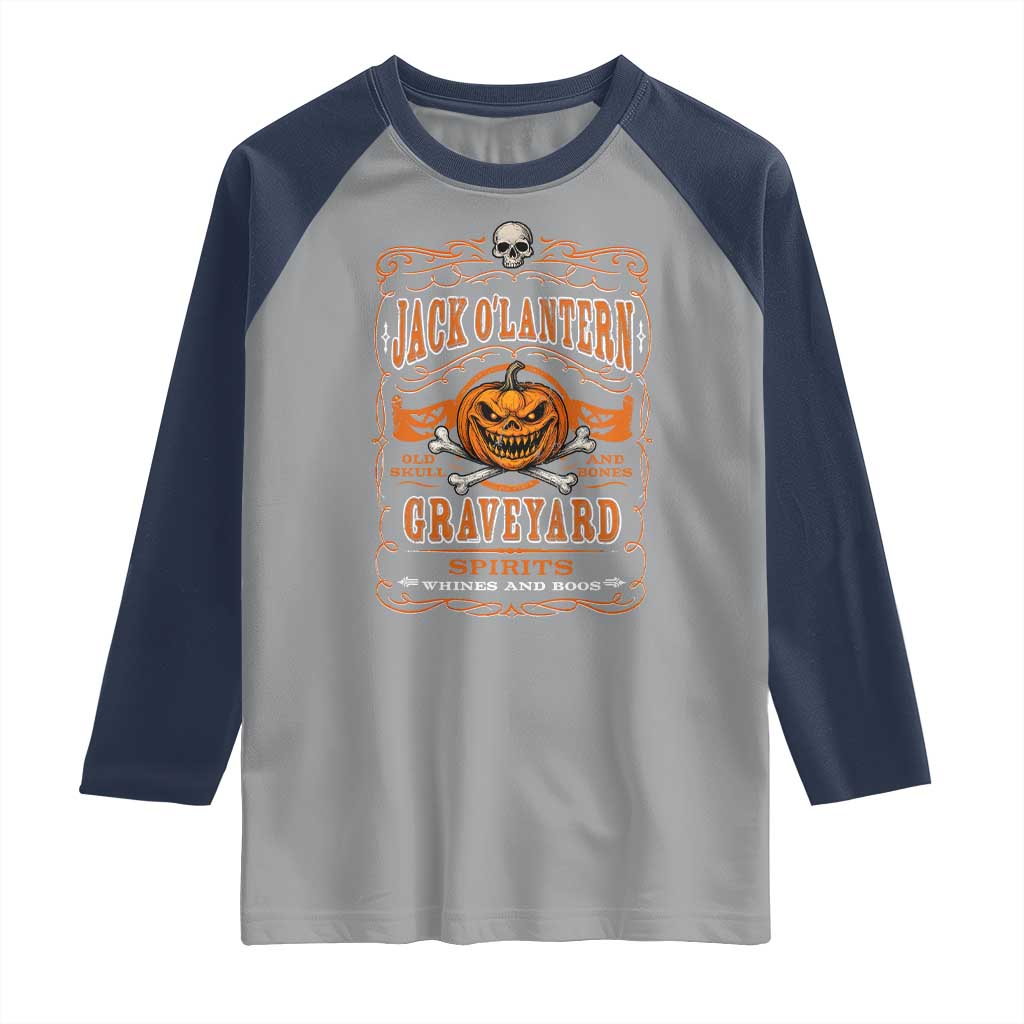 Halloween Jack O Lantern Raglan Shirt Scary Skull Pumpkin Face - Wonder Print Shop