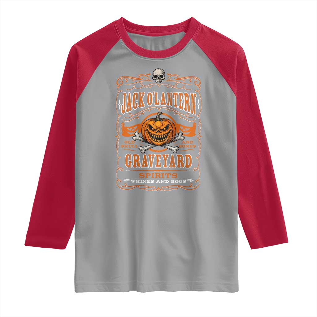Halloween Jack O Lantern Raglan Shirt Scary Skull Pumpkin Face - Wonder Print Shop