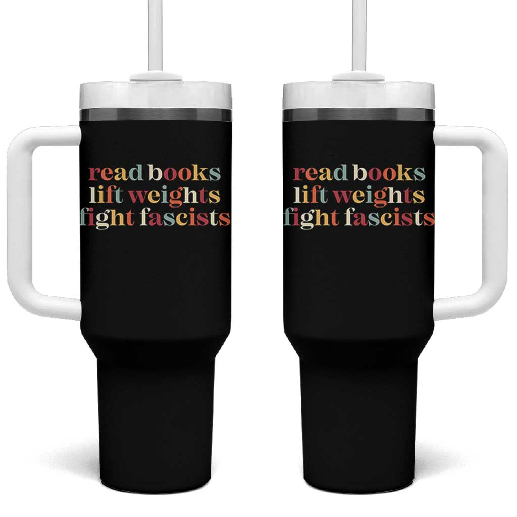 Read Books Lift Weights Fight Fascists Tumbler With Handle - Wonder Print Shop