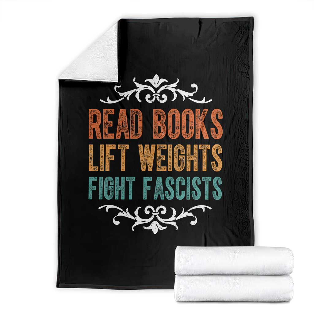 Read Books Lift Weights Fight Fascists Throw Blanket Reading Activism - Wonder Print Shop