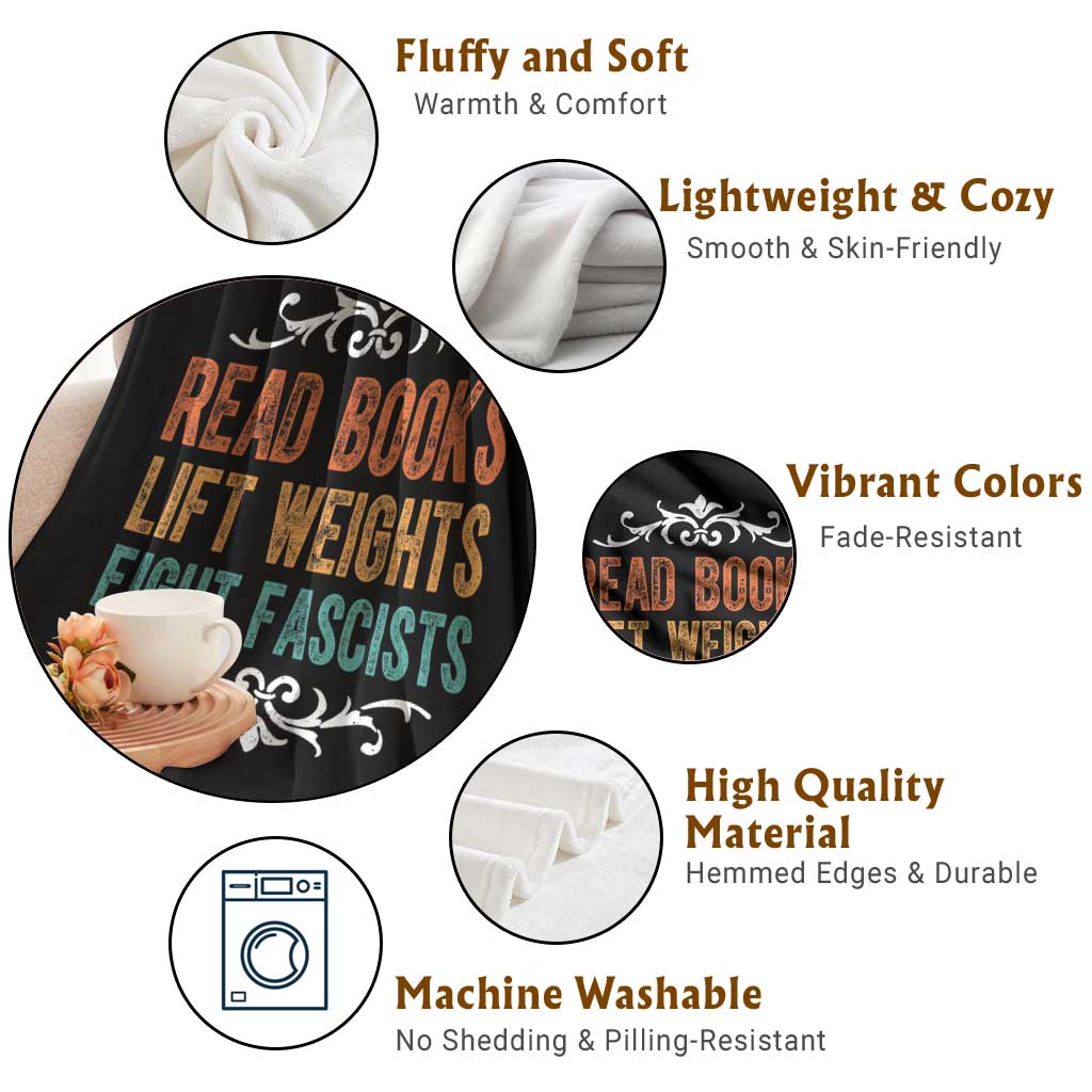 Read Books Lift Weights Fight Fascists Throw Blanket Reading Activism - Wonder Print Shop