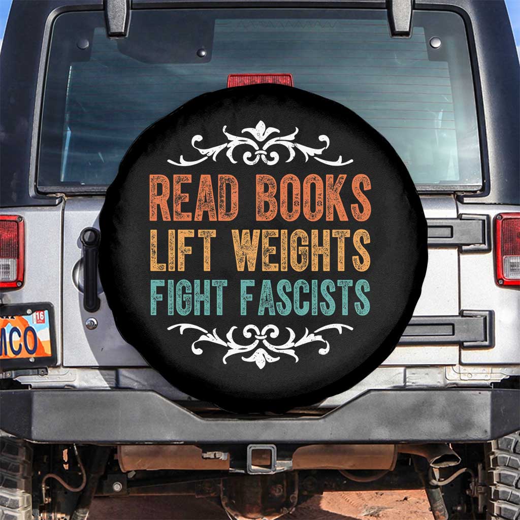 Read Books Lift Weights Fight Fascists Spare Tire Cover Reading Activism - Wonder Print Shop