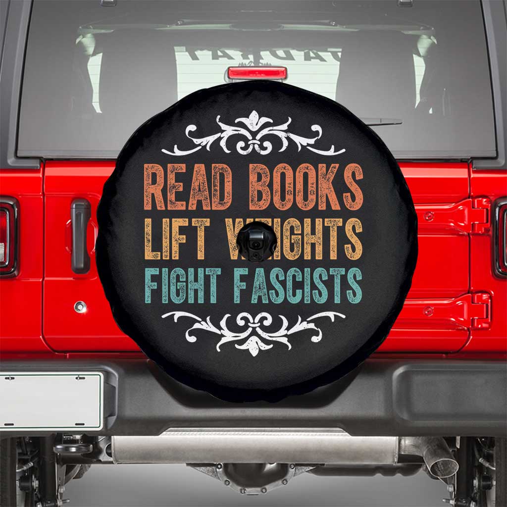 Read Books Lift Weights Fight Fascists Spare Tire Cover Reading Activism - Wonder Print Shop