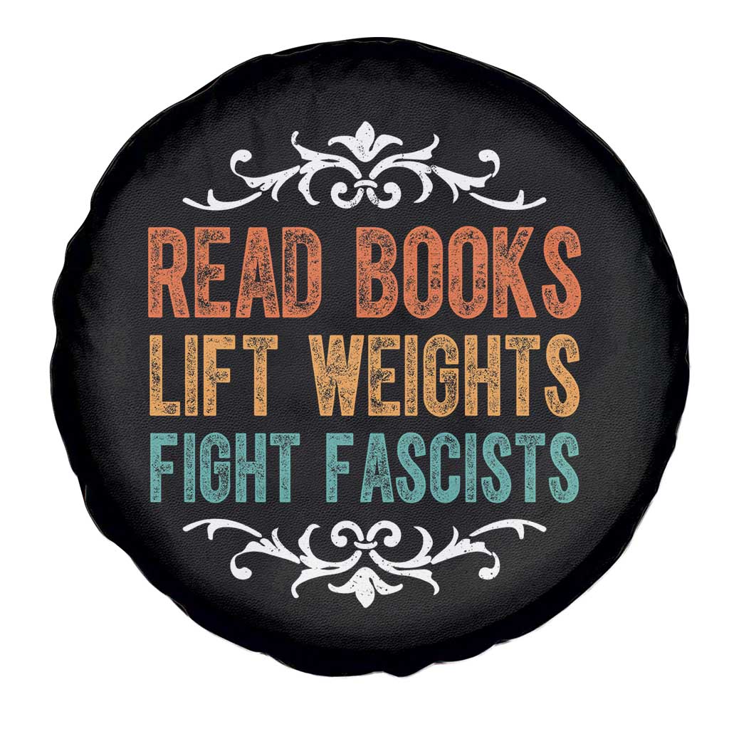 Read Books Lift Weights Fight Fascists Spare Tire Cover Reading Activism - Wonder Print Shop