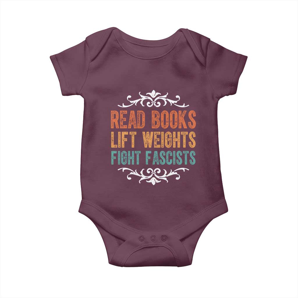 Read Books Lift Weights Fight Fascists Baby Onesie Reading Activism - Wonder Print Shop
