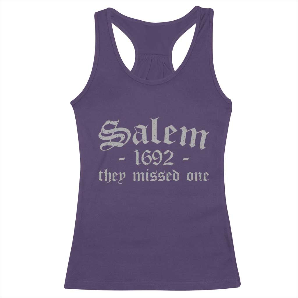 Salem 1692 They Missed One Racerback Tank Top Halloween Feminist Witch Trials Gothic - Wonder Print Shop