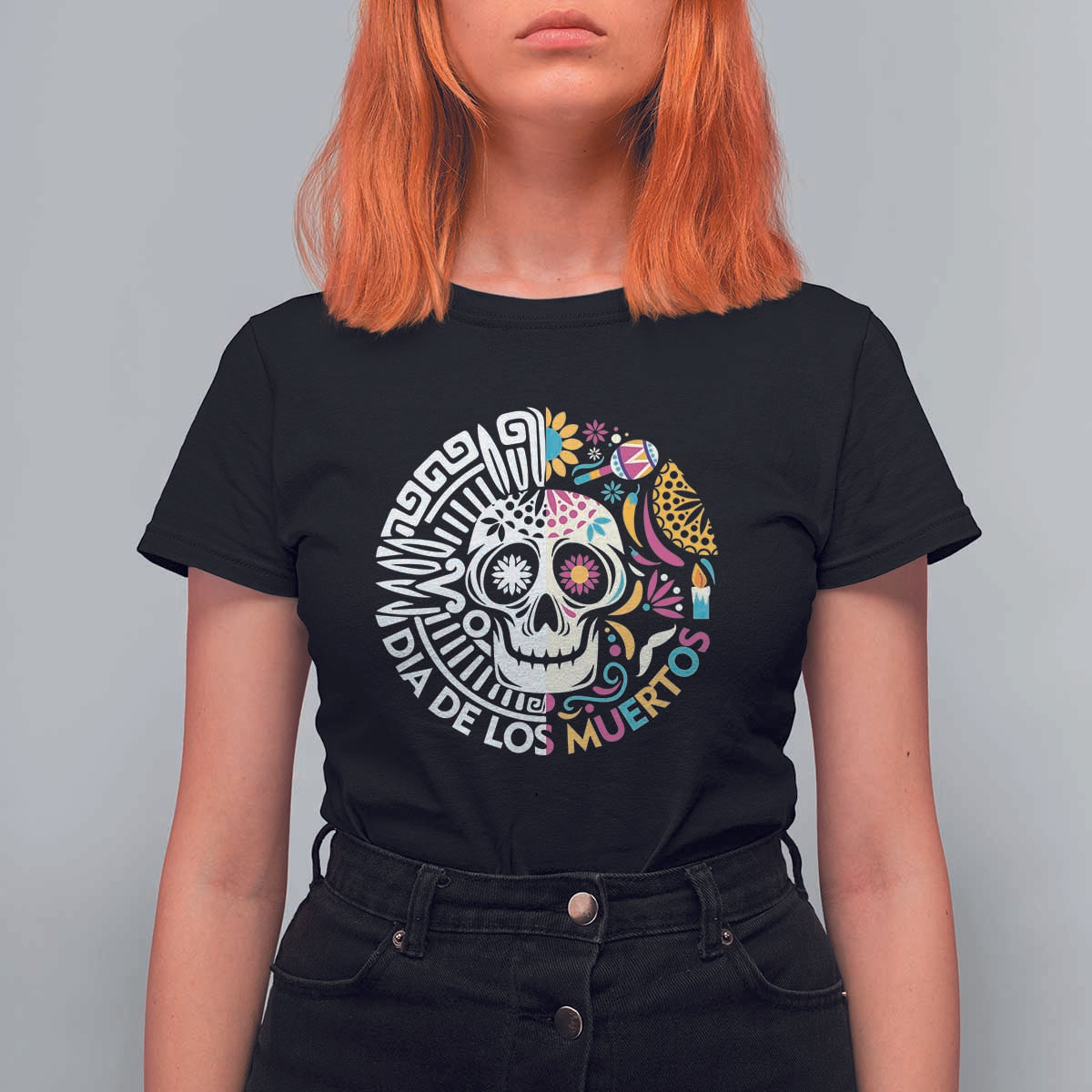 Day Of The Dead T Shirt For Women Dia De Los Muertos Sugar Skull Mexican - Wonder Print Shop