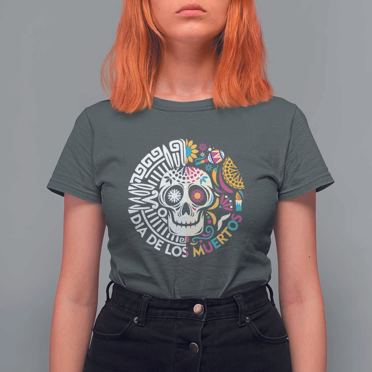 Day Of The Dead T Shirt For Women Dia De Los Muertos Sugar Skull Mexican - Wonder Print Shop