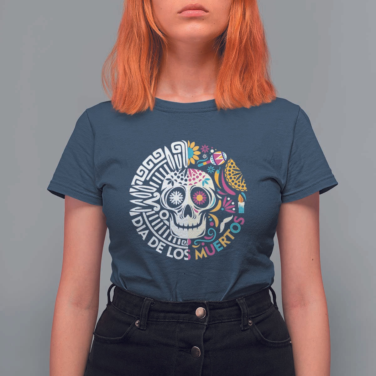 Day Of The Dead T Shirt For Women Dia De Los Muertos Sugar Skull Mexican - Wonder Print Shop