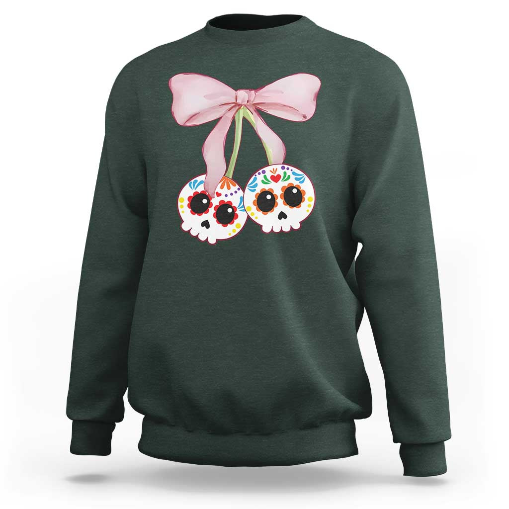 Day Of The Dead Sweatshirt Sugar Skull Pink Bow Coquette Aesthetic - Wonder Print Shop