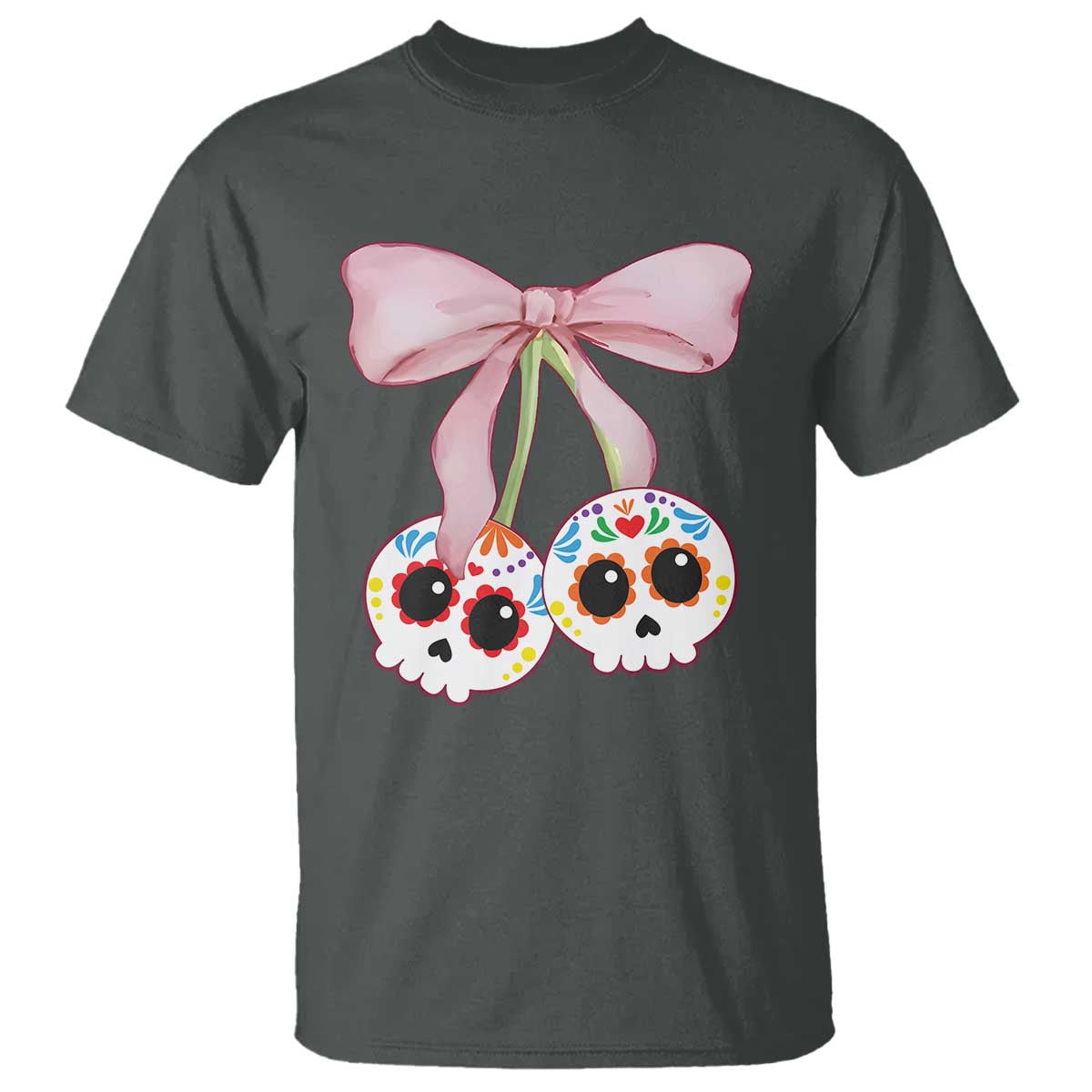 Day Of The Dead T Shirt Sugar Skull Pink Bow Coquette Aesthetic - Wonder Print Shop