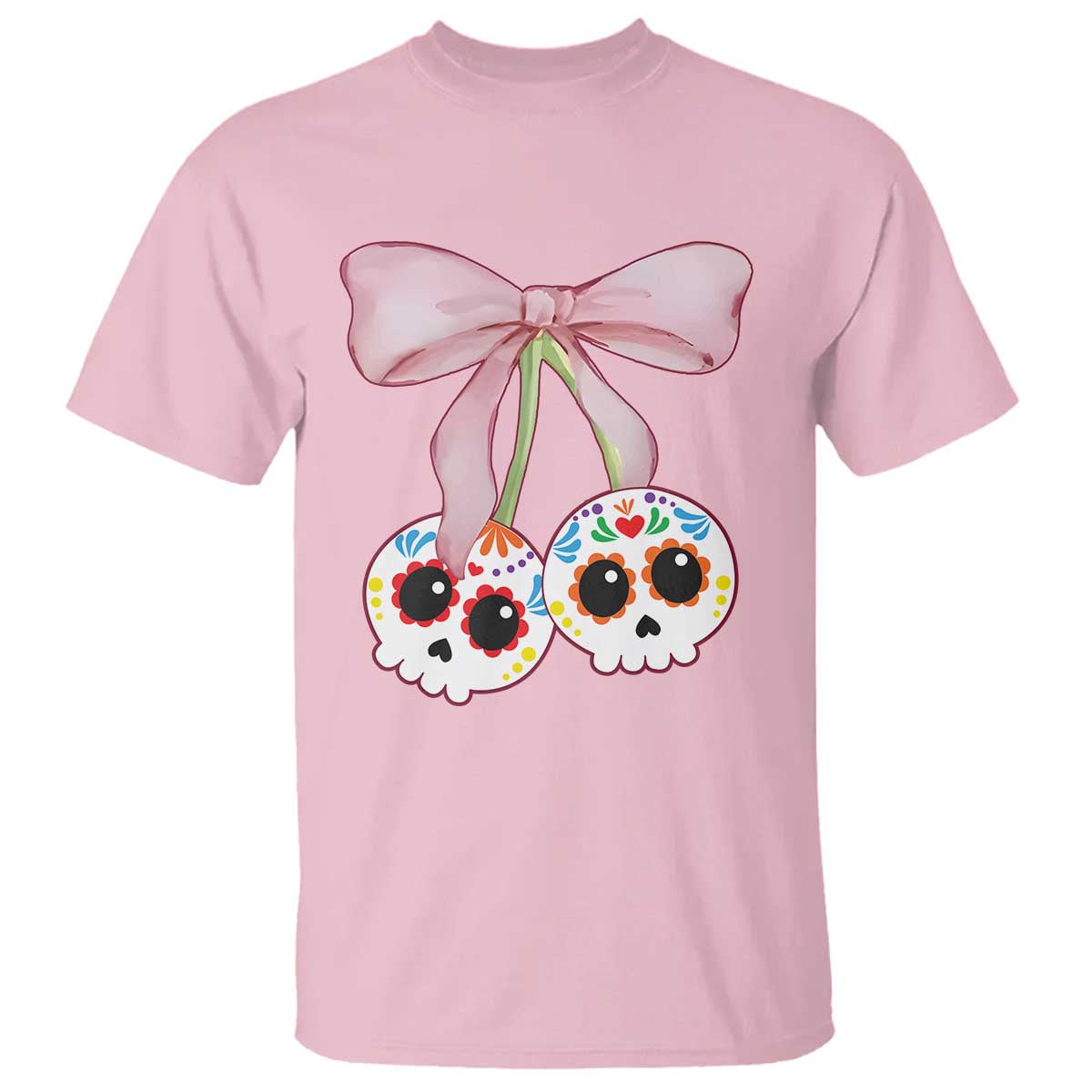 Day Of The Dead T Shirt Sugar Skull Pink Bow Coquette Aesthetic - Wonder Print Shop