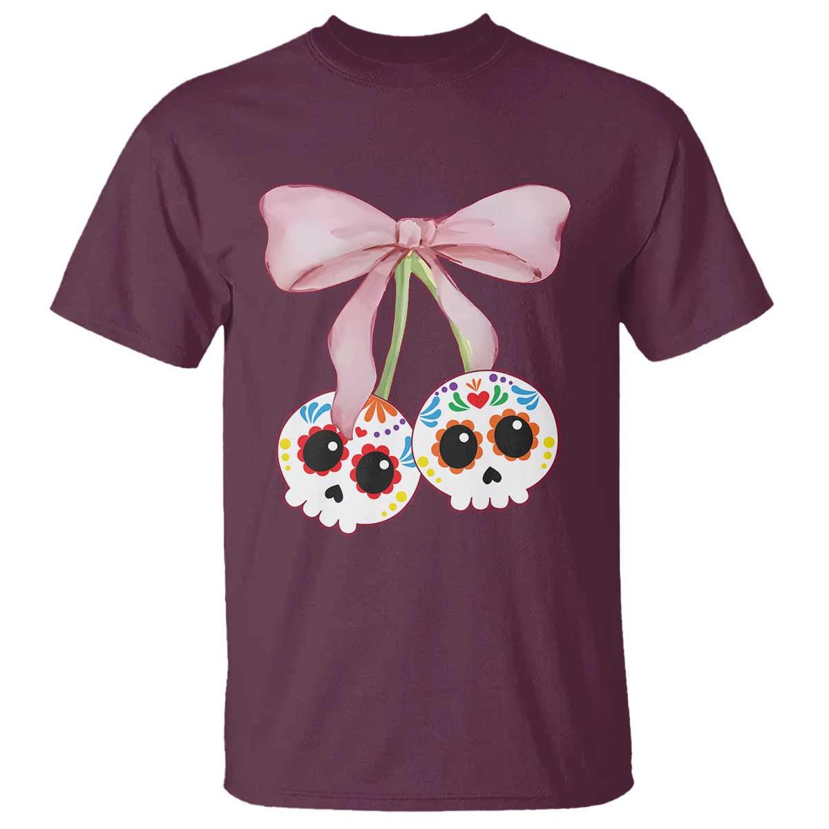 Day Of The Dead T Shirt Sugar Skull Pink Bow Coquette Aesthetic - Wonder Print Shop