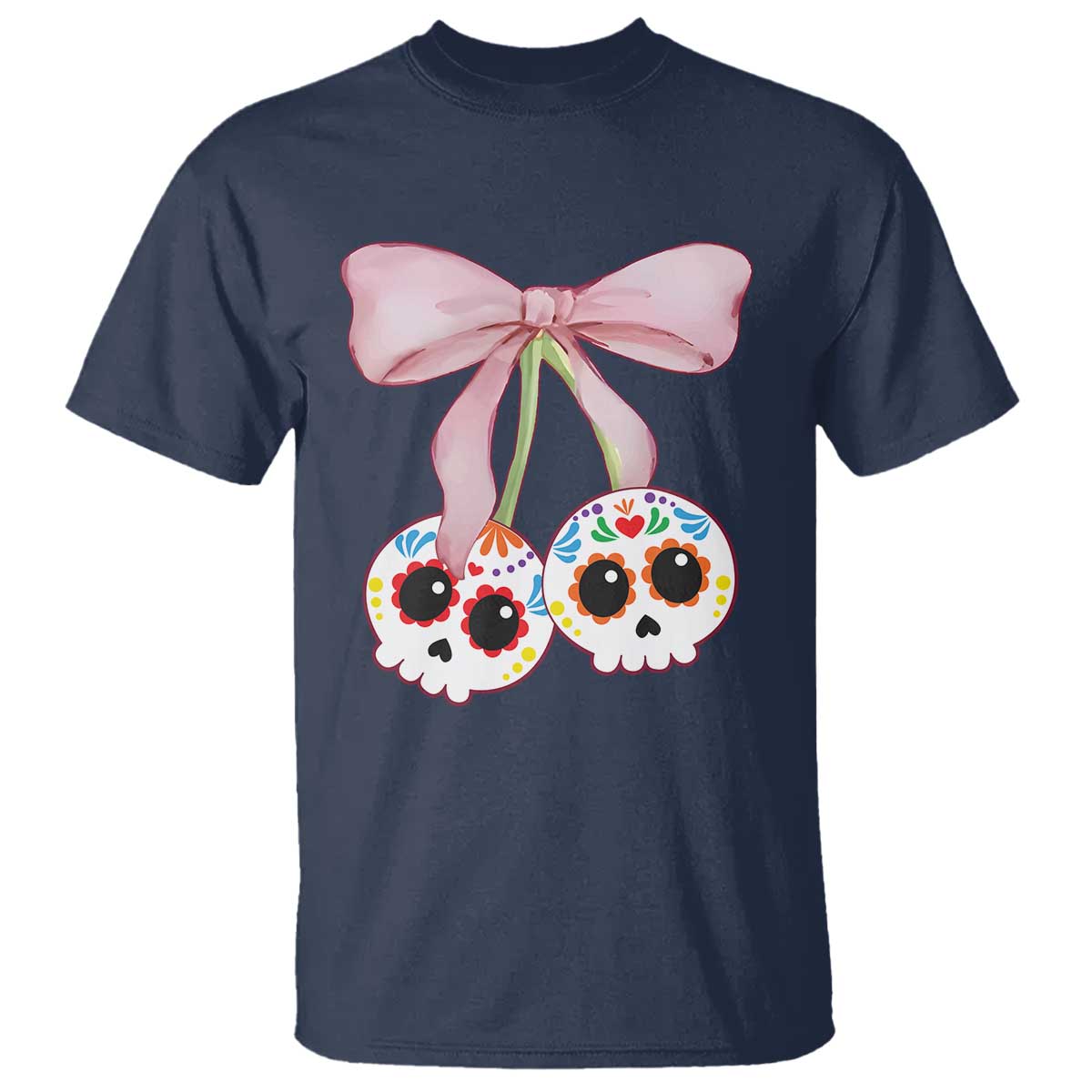 Day Of The Dead T Shirt Sugar Skull Pink Bow Coquette Aesthetic - Wonder Print Shop