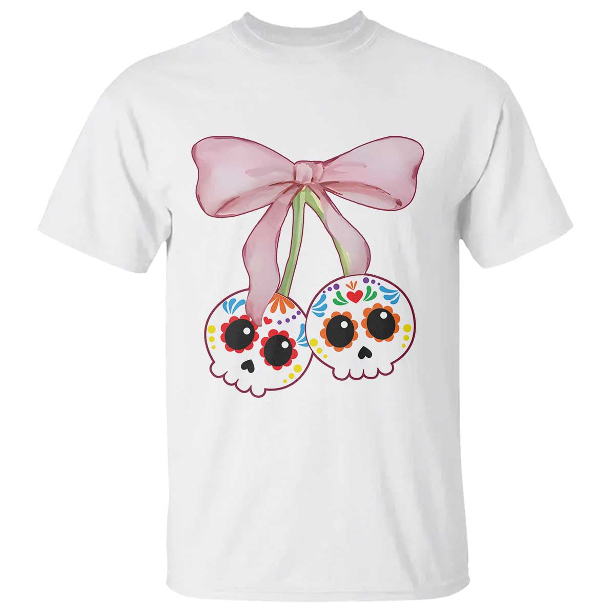 Day Of The Dead T Shirt Sugar Skull Pink Bow Coquette Aesthetic - Wonder Print Shop