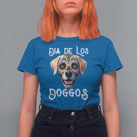Day Of The Dead T Shirt For Women Dia De Los Doggos Dog Calaca Face Painting - Wonder Print Shop