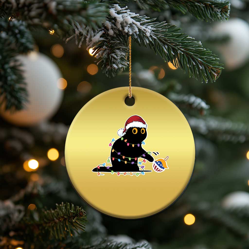 Funny Harris Supporter Christmas Ornament Xmas Black Cat With Bauble - Wonder Print Shop
