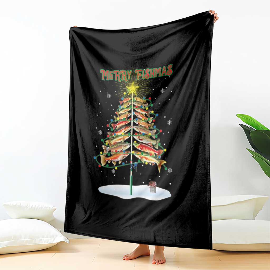 Funny Christmas Fishing Throw Blanket Merry Fishmas Fish Xmas Tree Star - Wonder Print Shop