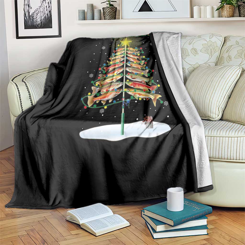 Funny Christmas Fishing Throw Blanket Merry Fishmas Fish Xmas Tree Star - Wonder Print Shop
