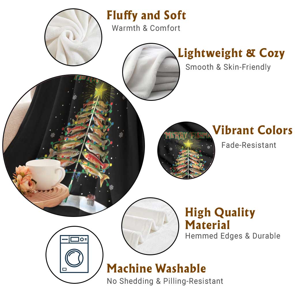 Funny Christmas Fishing Throw Blanket Merry Fishmas Fish Xmas Tree Star - Wonder Print Shop