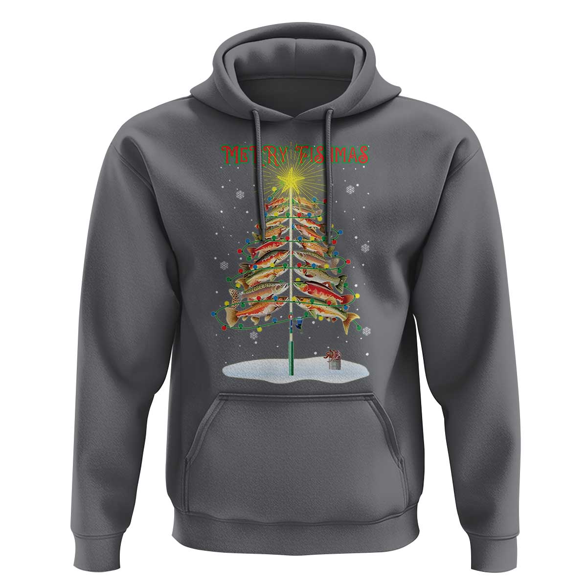 Funny Christmas Fishing Hoodie Merry Fishmas Fish Xmas Tree Star