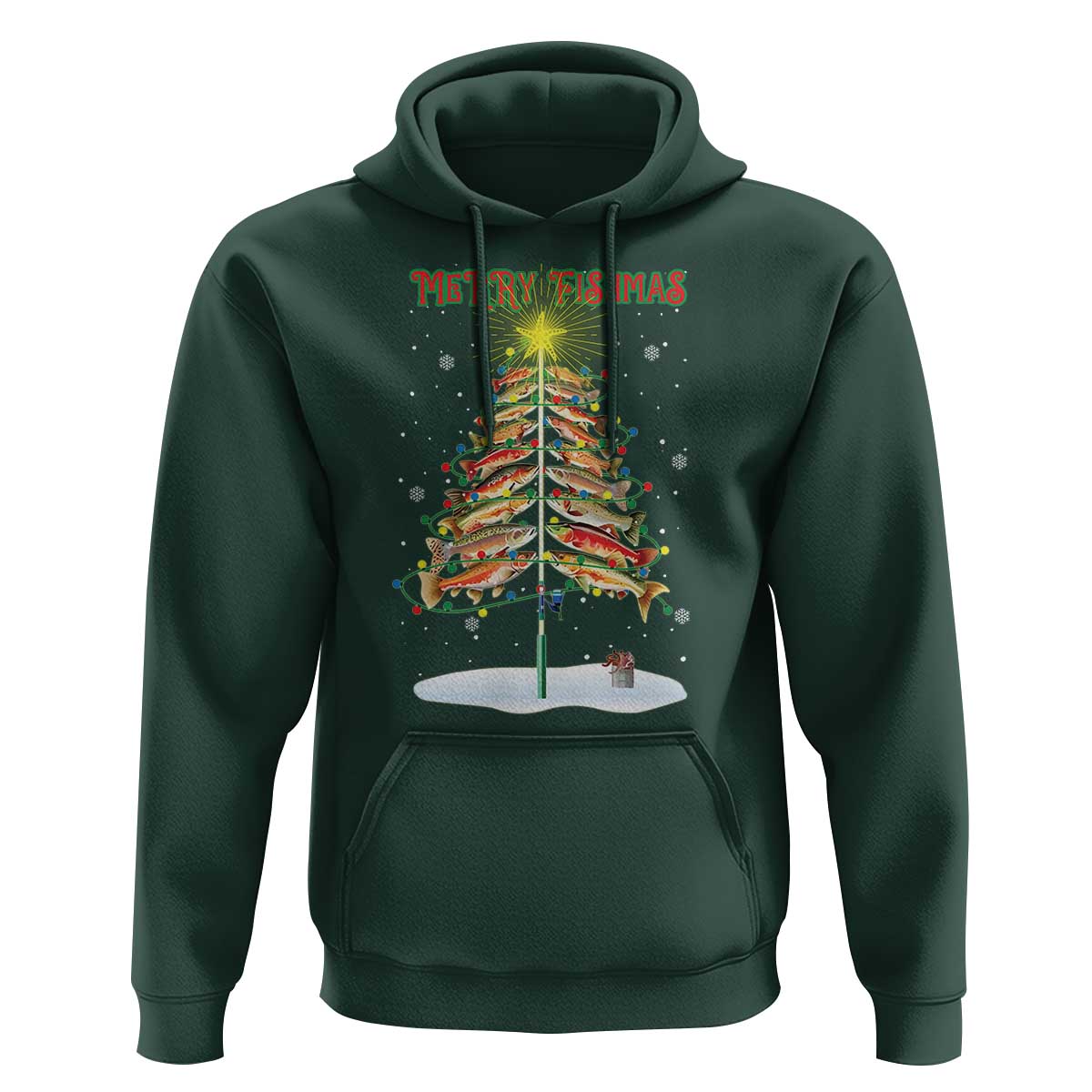 Funny Christmas Fishing Hoodie Merry Fishmas Fish Xmas Tree Star