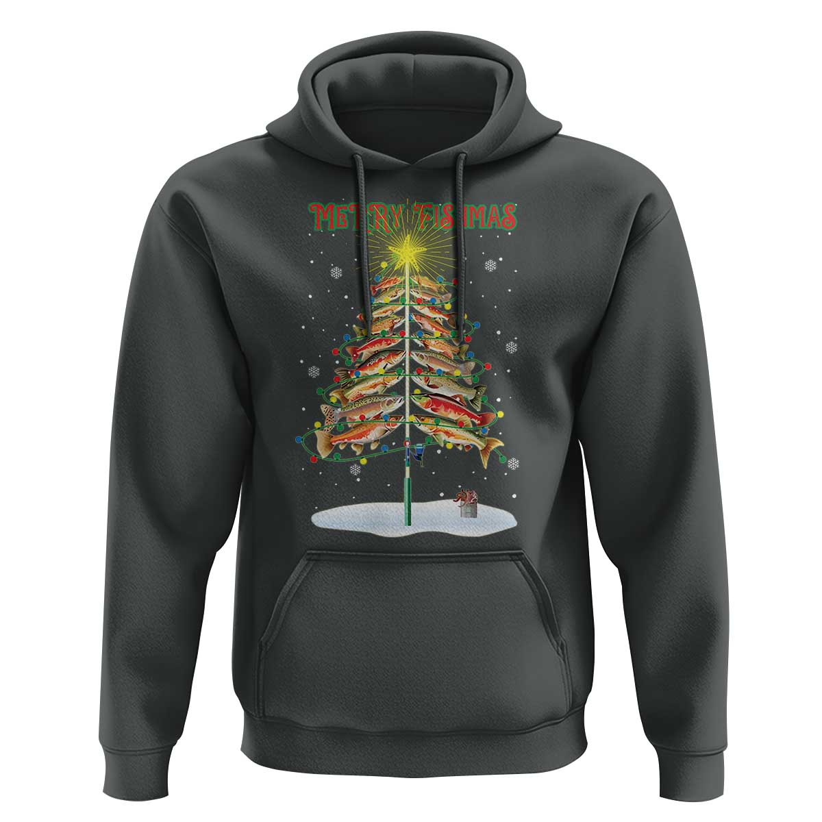 Funny Christmas Fishing Hoodie Merry Fishmas Fish Xmas Tree Star