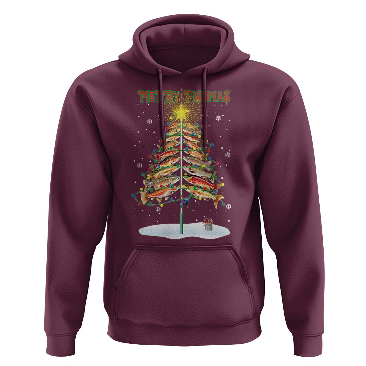 Funny Christmas Fishing Hoodie Merry Fishmas Fish Xmas Tree Star