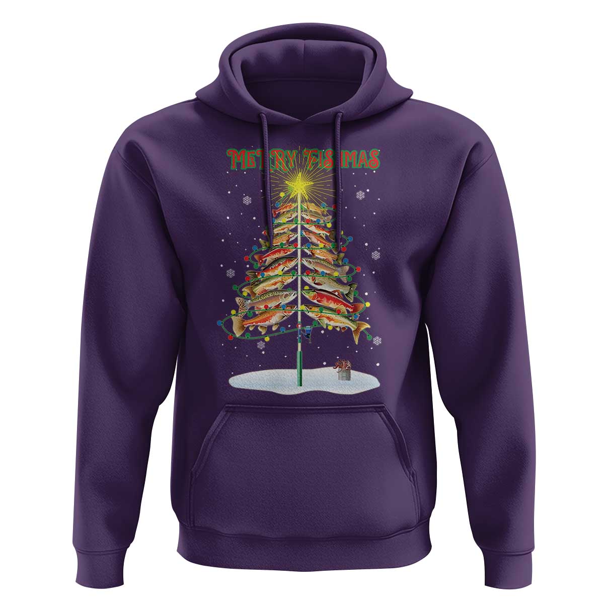 Funny Christmas Fishing Hoodie Merry Fishmas Fish Xmas Tree Star